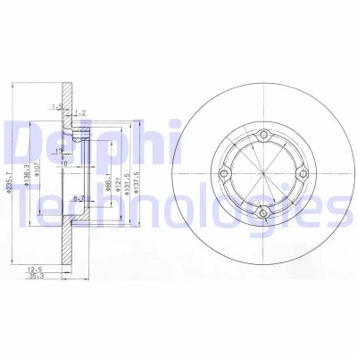 Billede af DELPHI BG3551 Bremseskiver 236 12 4 fuldstændigt olieret ubehandlet uden hjullejer, ABS sensorring CHEVROLET: Matiz