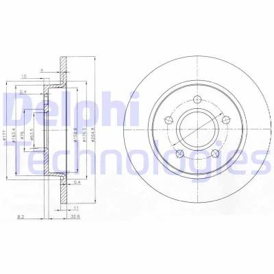 Billede af DELPHI BG3896 Bremseskiver 265 11 5 fuldstændigt olieret ubehandlet uden hjullejer, ABS sensorring FORD: Focus 2 Kombi, C Max,