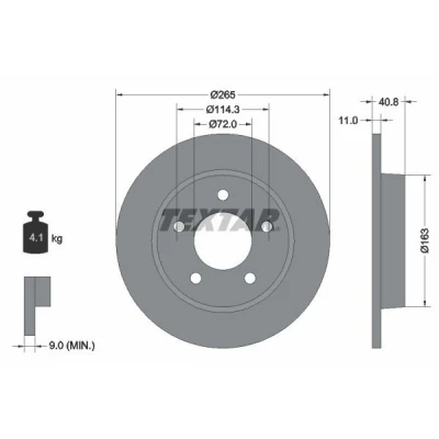 Billede af TEXTAR 92130500 Bremseskiver 265 11 05/05 114,3 fuldstændigt uden hjulbolte, hjulnav MAZDA: 3 Hatchback, Sedan