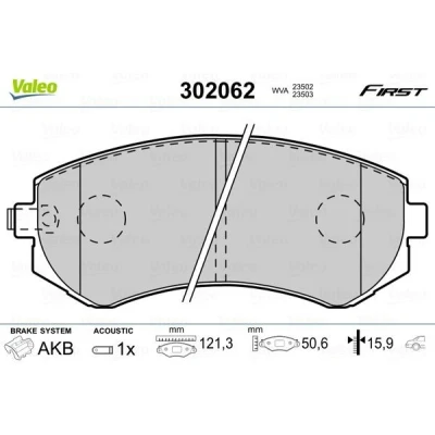 Billede af VALEO 302062 Bremseklodser FIRST bagaksel Inkl. slidadvarselskontakt uden anti knirke plade NISSAN: Patrol GR 5 SUV, ALMERA 1, 1 Hatchback
