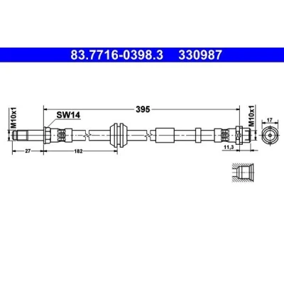Billede af ATE 83.7716 0398.3 Bremseslange 395 M10x1 VOLVO: V50, S40 II, C30