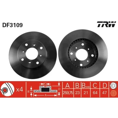 Billede af TRW DF3109 Bremseskiver 260 23 4 114 ventileret lakeret HONDA: PRELUDE V, Accord 6 Limousine,