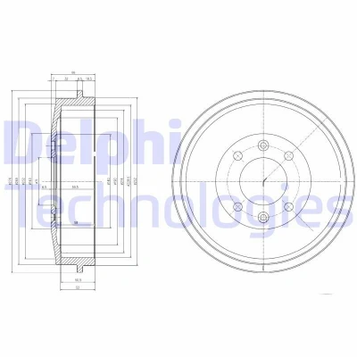 Billede af DELPHI BF169 Bremsetromler uden ABS sensorring, hjullejer 274 CITROËN: Xsara Picasso, Berlingo / First I, PEUGEOT: Partner I Combispace