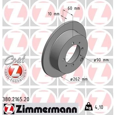Billede af ZIMMERMANN COAT Z 380.2165.20 Bremseskiver 262 10 7/4 4 114 fuldstændigt coatet MITSUBISHI: GALANT 6, Lancer 7, 5 Stufenheck