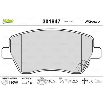 Billede af VALEO 301847 Bremseklodser FIRST foraksel Inkl. slidadvarselskontakt uden anti knirke plade SUZUKI: SWIFT 3, Splash, OPEL: Agila B