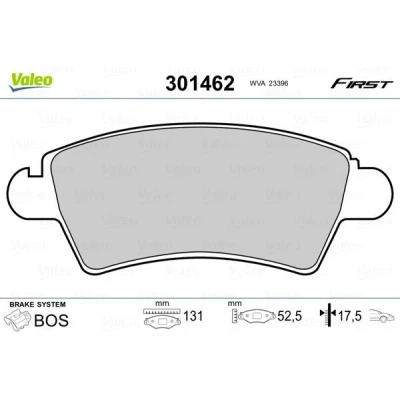 Billede af VALEO 301462 Bremseklodser FIRST foraksel Ekskl. slidadvarselskontakt uden anti knirke plade PEUGEOT: 206 Hatchback, 306 Stationcar