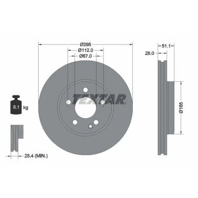 Billede af TEXTAR PRO 92254803 Bremseskiver 295 28 05/06 112 indvendigt ventileret coatet uden hjulbolte, hjulnav MERCEDES BENZ: A klasse, B klasse