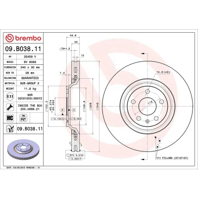 Billede af BREMBO COATED DISC LINE 09.B038.11 Bremseskiver 340 30 5 indvendigt ventileret coatet højkarboniseret med skruer AUDI: TT Coupe