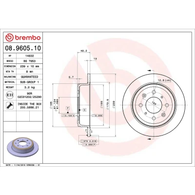 Billede af BREMBO 08.9605.10 Bremseskiver 239 10 4 fuldstændigt med skruer ROVER: 200 Coupe, 400 Tourer, MG: MG ZR Hatchback