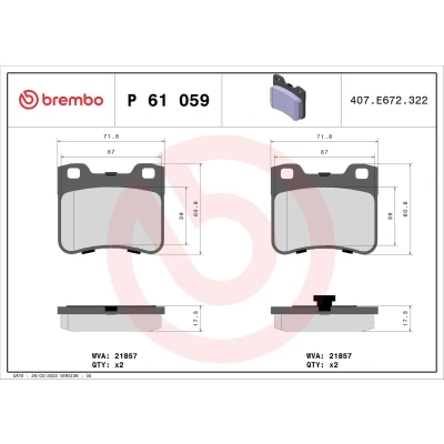 Billede af BREMBO P 61 059 Bremseklodser Ekskl. slidadvarselskontakt uden tilbehør CITROËN: Saxo Hatchback