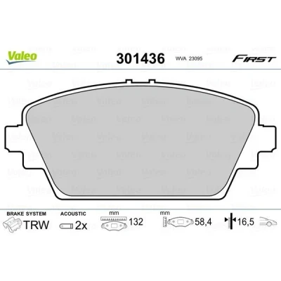 Billede af VALEO 301436 Bremseklodser FIRST foraksel Inkl. slidadvarselskontakt med anti knirke plade NISSAN: Primera Stationcar, Hatchback