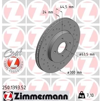 Billede af ZIMMERMANN 250.1393.52 Bremseskiver 300 24 4/4 4 108 indvendigt ventileret, hullet coatet FORD: Focus Mk1 Hatchback, Stationcar