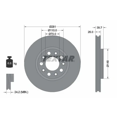 Billede af TEXTAR PRO 92230103 Bremseskiver 281 26 05/10 110 indvendigt ventileret coatet uden hjulbolte, hjulnav ALFA ROMEO: Giulietta Hatchback