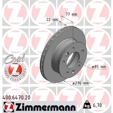 Billede af ZIMMERMANN COAT Z 400.6470.20 Bremseskiver 276 22 7/5 5 130 indvendigt ventileret coatet højkarboniseret MERCEDES BENZ: Sprinter 3 T Bus