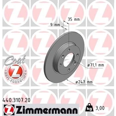 Billede af ZIMMERMANN COAT Z 440.3107.20 Bremseskiver 247 9 6/4 4 108 fuldstændigt coatet CITROËN: C3 II, C4 I Hatchback, Xsara Picasso, PEUGEOT: 307 Hatchback