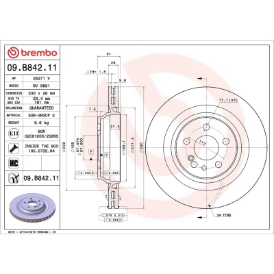 Billede af BREMBO COATED DISC LINE 09.B842.11 Bremseskiver 330 26 5 indvendigt ventileret coatet højkarboniseret med skruer MERCEDES BENZ: S klasse Sedan