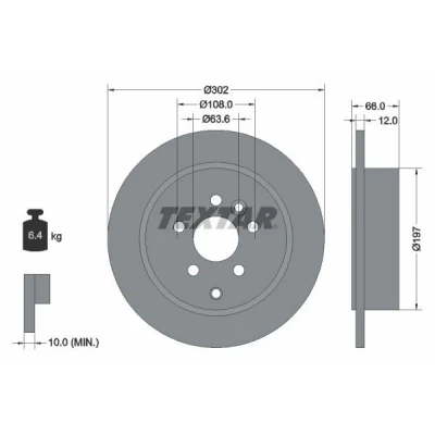 Billede af TEXTAR PRO 92162703 Bremseskiver 302 12 05/07 108 fuldstændigt coatet uden hjulbolte, hjulnav LAND ROVER: Freelander 2 SUV