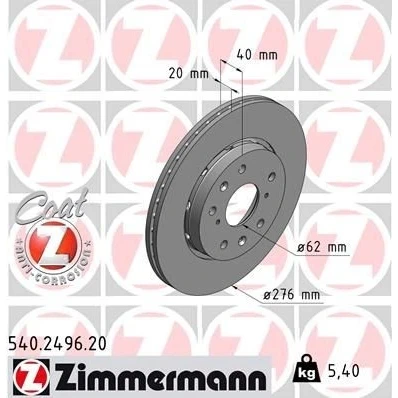 Billede af ZIMMERMANN COAT Z 540.2496.20 Bremseskiver 276 20 9/5 5 114 udvendig ventileret coatet SUZUKI: SWIFT 3