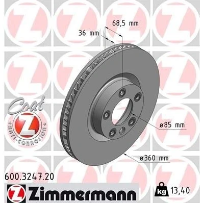 Billede af ZIMMERMANN COAT Z 600.3247.20 Bremseskiver 360 36 6/5 5 130 indvendigt ventileret coatet højkarboniseret VOLKSWAGEN: Touareg II, III