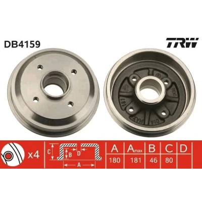 Billede af TRW DB4159 Bremsetromler PEUGEOT: 206+ Hatchback, 206 SW
