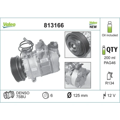 Billede af VALEO 813166 Kompressor 7SBU16 12 PAG 46 R 134a med kompressorolie NEW ORIGINAL PART PORSCHE: 911 Cabriolet, AUDI: A4 B5 Sedan