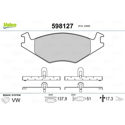 Billede af VALEO 598127 Bremseklodser foraksel Ekskl. slidadvarselskontakt uden anti knirke plade VOLKSWAGEN: GOLF 2, Polo II Hatchback, Jetta SEAT: Ibiza 2