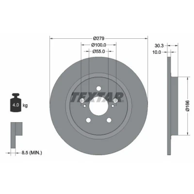 Billede af TEXTAR PRO 92228303 Bremseskiver 279 10 05/07 100 fuldstændigt coatet uden hjulbolte, hjulnav TOYOTA: Urban Cruiser, LEXUS: CT