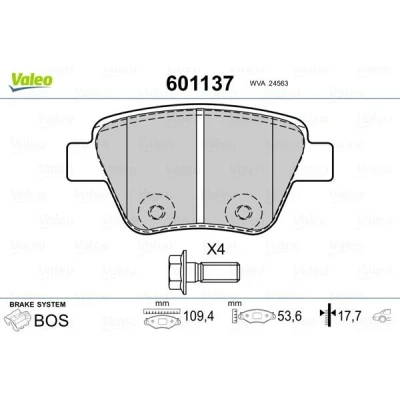 Billede af VALEO 601137 Bremseklodser bagaksel med sikringsskruesæt, anti knirke plade VOLKSWAGEN: GOLF 7, 6, Passat B8 Variant, SKODA: Octavia 3 Combi