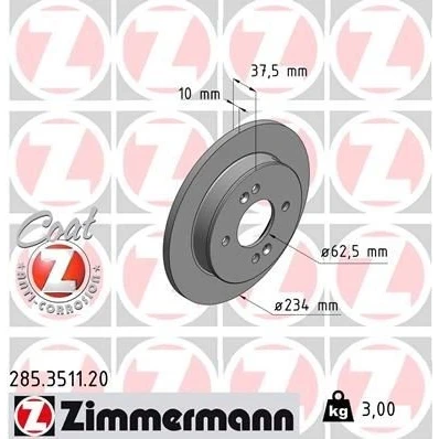 Billede af ZIMMERMANN COAT Z 285.3511.20 Bremseskiver 234 10 6/4 4 100 fuldstændigt coatet KIA: Picanto II, I, III, HYUNDAI: i10 I
