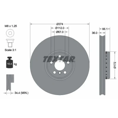 Billede af TEXTAR bremseskive BMW: 5 Sedan, 3 Touring 36mm 05/06 112mm indvendigt ventileret, todelt coatet højkarboniseret 92290225,6875284