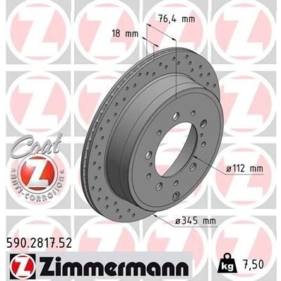 Billede af ZIMMERMANN SPORT COAT Z 590.2817.52 Bremseskiver 345 18 13/5 5 150 indvendigt ventileret, hullet coatet
