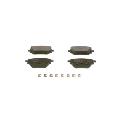 Billede af BOSCH 0 986 424 889 Bremseklodser Low Metallic med anti knirke plade, monteringsvejledning fjeder MERCEDES BENZ: A klasse, GLB, CLA Coupe