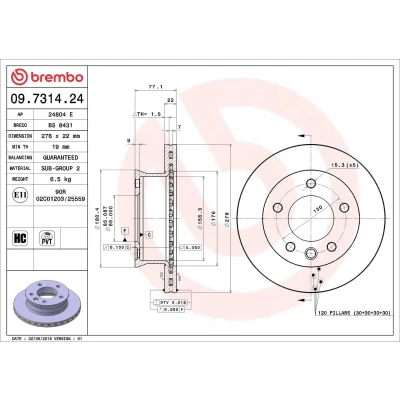 Billede af BREMBO 09.7314.24 Bremseskiver 276 22 5 indvendigt ventileret højkarboniseret VOLKSWAGEN: LT 28 35 II Bus