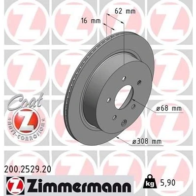 Billede af ZIMMERMANN COAT Z 200.2529.20 Bremseskiver 308 16 6/5 5 114 indvendigt ventileret coatet INFINITI: FX SUV, QX70 SUV