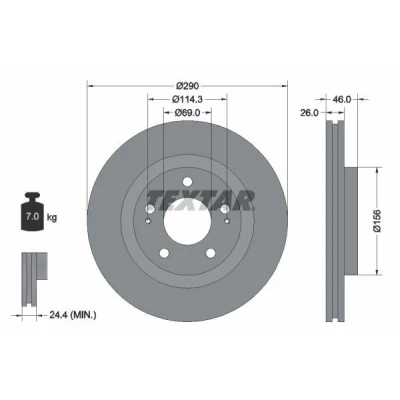 Billede af TEXTAR PRO 92148303 Bremseskiver 290 26 05/07 114,3 indvendigt ventileret coatet uden hjulbolte, hjulnav MITSUBISHI: Grandis