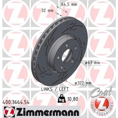 Billede af ZIMMERMANN Bremseskive MERCEDES BENZ: E klasse T modell, C Sedan 400.3664.54 0004211212,000421121207,2044210812,A0004211212
