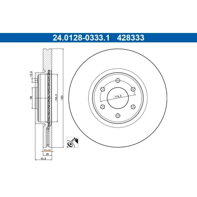Billede af ATE Bremseskive NISSAN: NP300 Navara Pick up 320,0mm 28,0mm 6 114,3mm ventileret coatet 24.0128 0333.1 Bremseskiver, Skivebremser