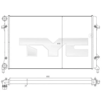Billede af TYC 702 0025 Radiator 650 415 23 Mekanisk fuget køleripper VOLKSWAGEN: GOLF 5, Touran I, 6, SKODA: Octavia 2 Combi, II Hatchback