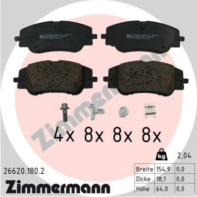 Billede af ZIMMERMANN 26620.180.2 Bremseklodser med skruer Billede svarer til leveringsomfang, glideplade, fjeder PEUGEOT: 208 II Hatchback, 2008