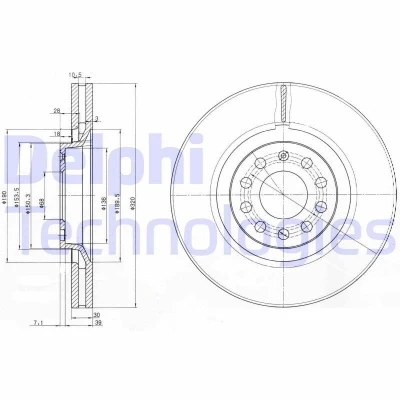 Billede af DELPHI BG3714 Bremseskiver 320 30 5 ventileret olieret ubehandlet uden hjullejer, ABS sensorring AUDI: A4 B7 Avant, B6 Sedan