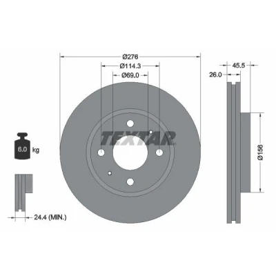 Billede af TEXTAR PRO 92148703 Bremseskiver 276 26 04/06 114,3 indvendigt ventileret coatet uden hjulbolte, hjulnav MITSUBISHI: Lancer 7, Galant 6, 6