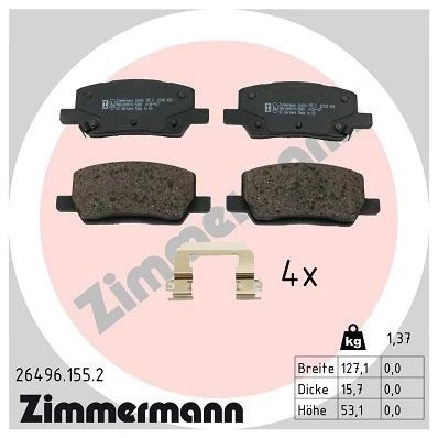 Billede af ZIMMERMANN 26496.155.2 Bremseklodser med akustisk advarsel for slid Billede svarer til leveringsomfang, glideplade TESLA: Model S, X