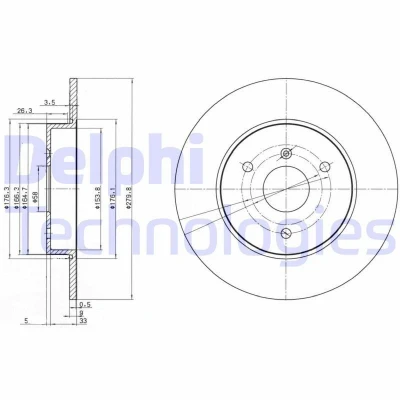 Billede af DELPHI BG3526 Bremseskiver 280 9 3 fuldstændigt olieret ubehandlet uden hjullejer, ABS sensorring SMART: Fortwo II Coupe, City Coupe