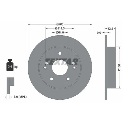 Billede af TEXTAR PRO 92172003 Bremseskiver 260 9 05/07 114,3 fuldstændigt coatet uden hjulbolte, hjulnav HONDA: Prelude V
