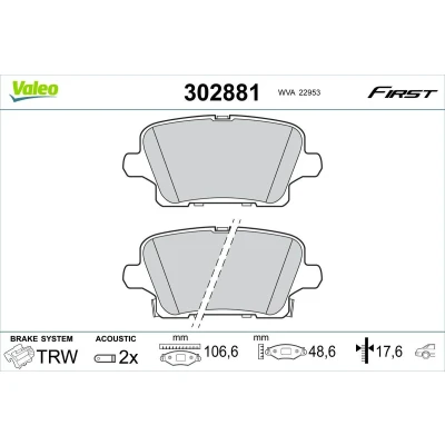 Billede af VALEO 302881 Bremseklodser bagaksel Inkl. slidadvarselskontakt uden skruer, anti knirke plade OPEL: Insignia B Sports Tourer