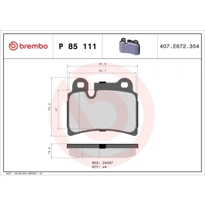 Billede af BREMBO P 85 111 Bremseklodser Forberedt til slidindikator uden tilbehør VOLKSWAGEN: Touareg I