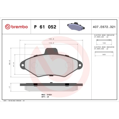 Billede af BREMBO P 61 052 Bremseklodser Inkl. slidadvarselskontakt uden tilbehør CITROËN: Xantia Hatchback, Stationcar