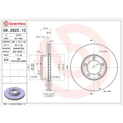 Billede af BREMBO 09.3825.10 Bremseskiver 284 24,2 5 indvendigt ventileret JAGUAR: XJ Sedan, E Type Cabriolet
