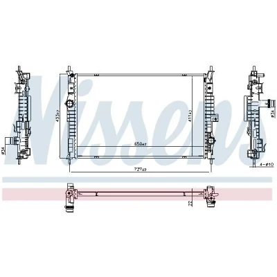 Billede af NISSENS 607100 Radiator Aluminium 650mm 411mm 22mm med pakninger uden kappe, ekspansionsbeholder, ramme Loddet køleripper
