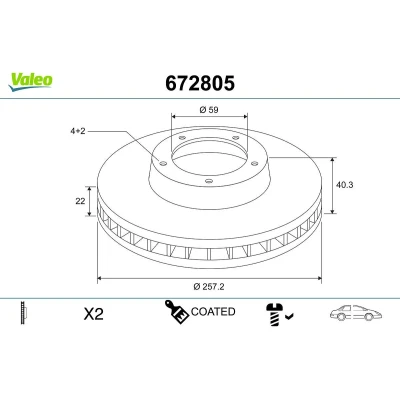 Billede af VALEO Bremseskive FIAT: 500 Hatchback, C Cabriolet, Panda II ALFA ROMEO: MiTo, 155, PEUGEOT: Bipper Van 672805 46401356,46831041